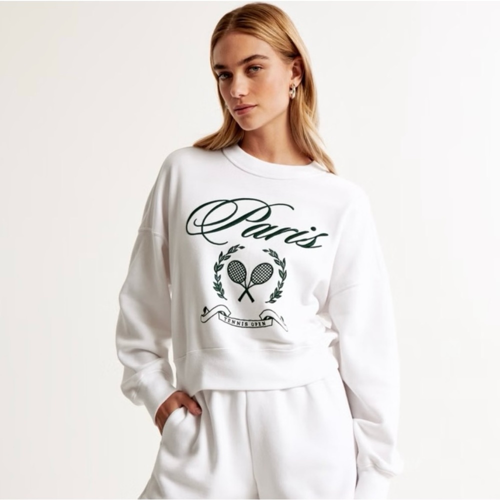 Abercrombie & Fitch Sunday Crew Paris Tennis white M sweatshirt
